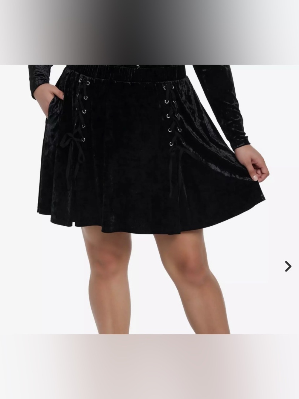 Hot Topic Cosmic Aura Black Crushed Velvet Lace-Up Skater Skirt - Size XL